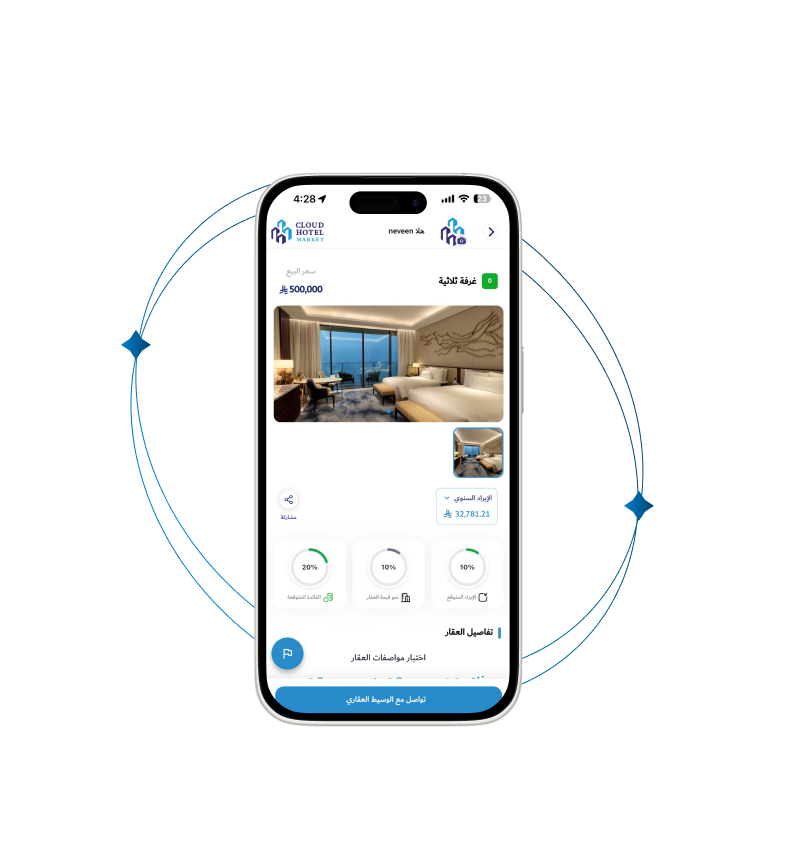 Screenshot of the Cloud Hotel Market app on a smartphone